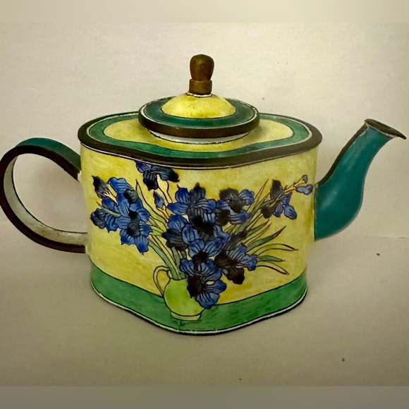 Kelvin Chen Enamel Metal Miniature Teapot Figure Vincent Van Gogh Purple Irises - Picture 2 of 9